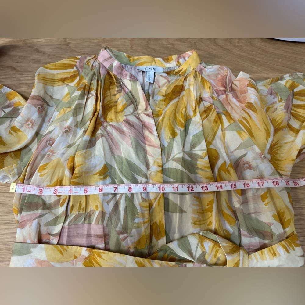 COS Floral Print V-Neck Midi Dress Yellow Sepia TENCEL Lyocell Size 4 US - Picture 7 of 9